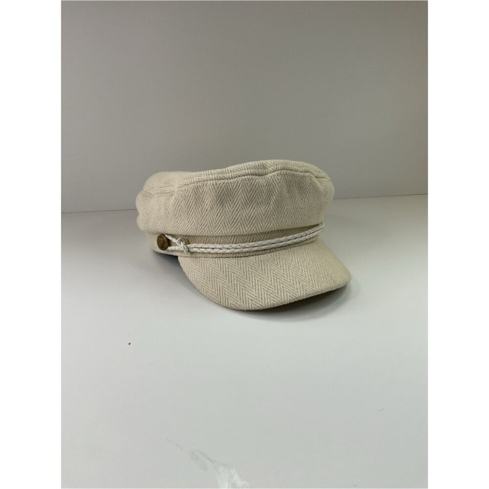 Womens Beige Herringbone Tweed Fiddler Cap Mariner Fisherman Newsboy Hat OSFM